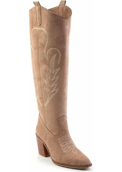 Kadın Çizme Vizon Süet Suni Deri Şık Tasarım modelleri