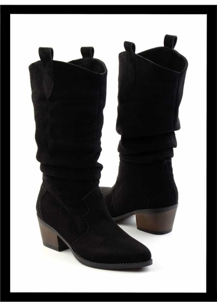 Siyah Süet Kadın Çizme K03069010002