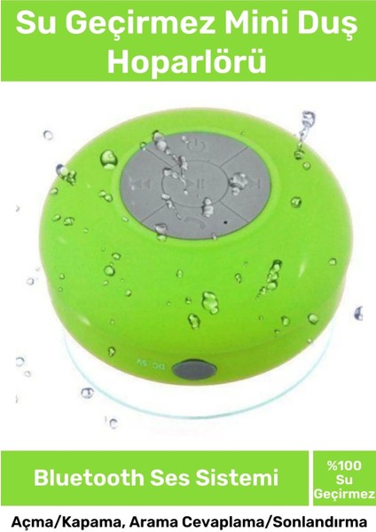 Deluxe Serisi Vantuzlu Su Geçirmez Şarjlı Mini Bluetooth Özellikli Beyaz Duş Kamp Sahil Hoparlörü