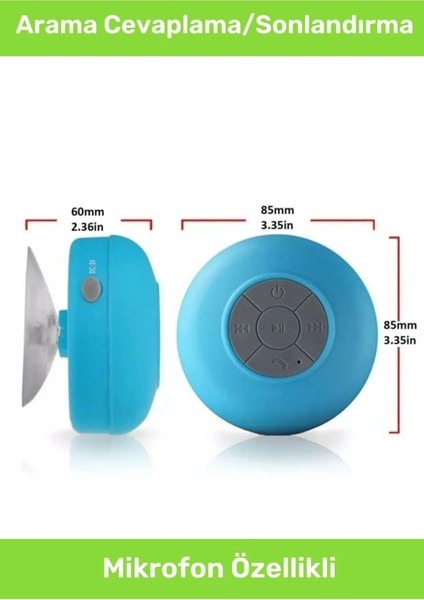 Deluxe Serisi Vantuzlu Su Geçirmez Şarjlı Mini Bluetooth Özellikli Beyaz Duş Kamp Sahil Hoparlörü