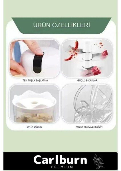 Premium Paslanmaz 3 Bıçaklı Kolay Hızlı Sebze Meyve Sarımsak Pratik Sarjlı Ae1 Mini El Rondosu 250 ml
