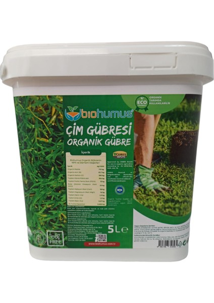 Çim İçin Organik Gübre - Sertifikalı - Kök Geliştirici - Toprak Düzenleyici - Bitki Besleyici - 5 Litre