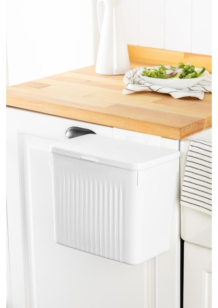 Tidy Beyaz 8lt Mutfak Tezgah Üstü ve Dolap Askılı Çöp Kovası