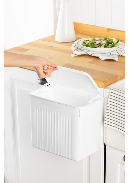 Tidy Beyaz 8lt Mutfak Tezgah Üstü ve Dolap Askılı Çöp Kovası