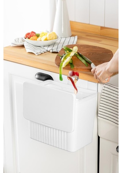 Tidy Beyaz 8lt Mutfak Tezgah Üstü ve Dolap Askılı Çöp Kovası