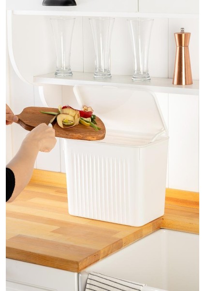 Tidy Beyaz 8lt Mutfak Tezgah Üstü ve Dolap Askılı Çöp Kovası