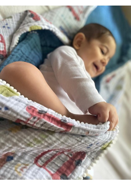 Müslin Bebek Battaniyesi Çift Taraflı Kullanım Araba Desen 100X100 cm modelleri