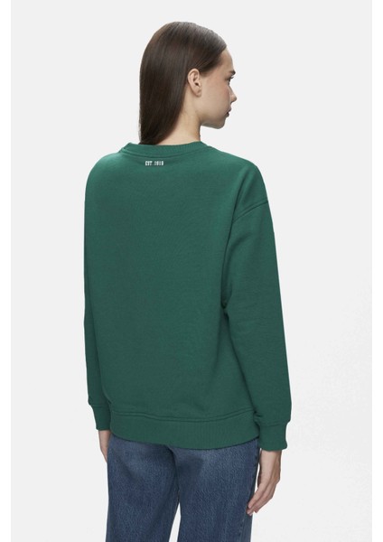 ALAMEDA Yeşil Bisiklet Yaka Baskılı Oversize Kadın Sweatshirt