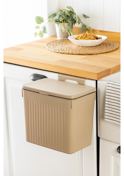 Tidy Bej 8lt Mutfak Tezgah Üstü ve Dolap Askılı Çöp Kovası