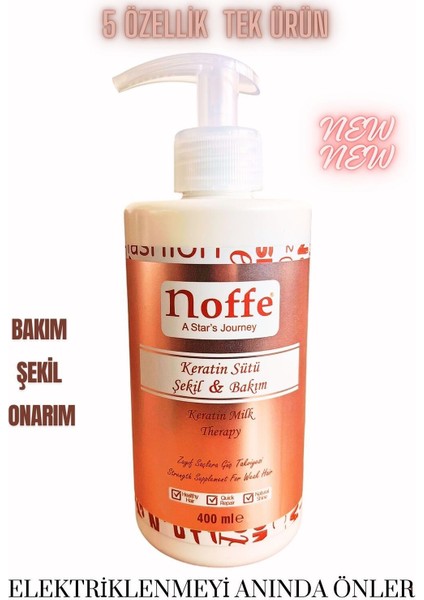 Keratin Sütü 400ml Bakım & Şekil & Onarım & Elektriklenme Önleyici & Noffe Milk Fön Suyu 400ml