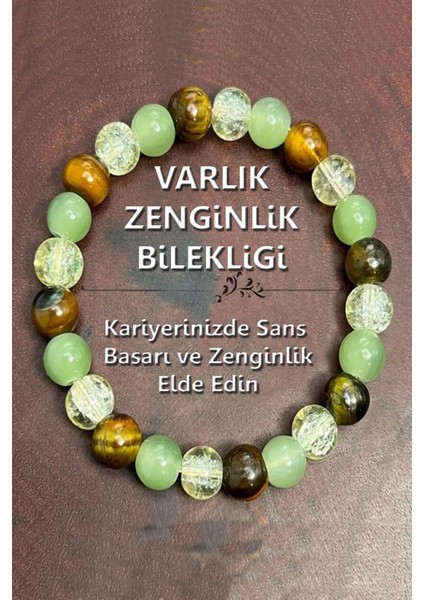Sertifikalı Doğal Taş Varlık ve Zenginlik Bilekliği 8 mm ( Sitrin - Aventurin - Kalan Gözü )