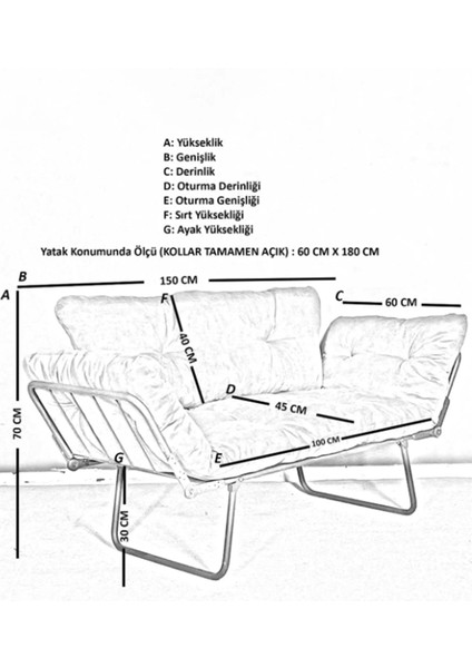 Katlanır Yataklı Ikili Kanepe | Mekanizmalı Çekyat Koltuk | California Model - Krem