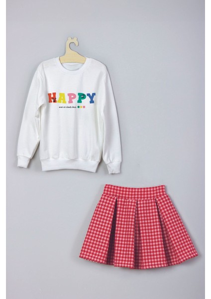 Happy Even On Cloudy Days Sweatshirt Ekose Kareli Etek Takım 22901