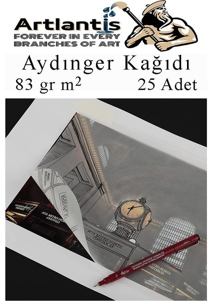 Aydınger Kağıdı A4 83 gr 25'li 1 Paket Eskiz Kağıdı Fatih Dereceli Kalem Hamur Silgi Sınav Silgisi Kalemtraş