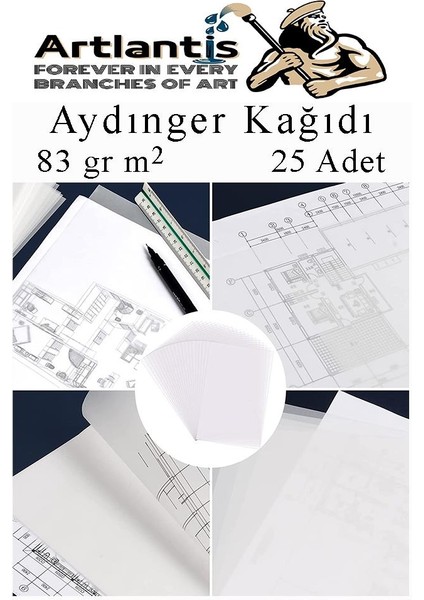Aydınger Kağıdı A4 83 gr 25'li 1 Paket Eskiz Kağıdı Fatih Dereceli Kalem Hamur Silgi Sınav Silgisi Kalemtraş