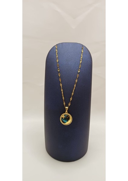 316 L Paslanmaz Çelik Gold/altın Zirkon Taşlı Gezegen - Ay- Yıldız Kolye