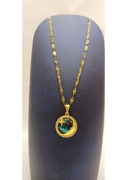 316 L Paslanmaz Çelik Gold/altın Zirkon Taşlı Gezegen - Ay- Yıldız Kolye fiyatları