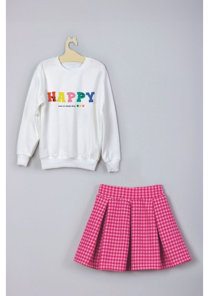 Happy Even On Cloudy Days Sweatshirt Ekose Kareli Etek Takım 22901