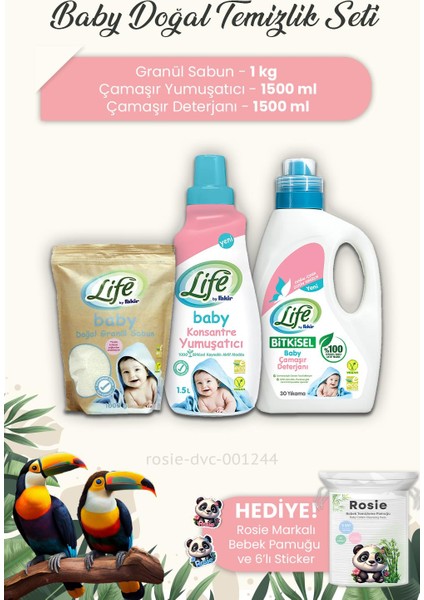 Life By Fakir 3'lü Baby Doğal Temizlik Seti ve Bebek Pamuğu Rosıe