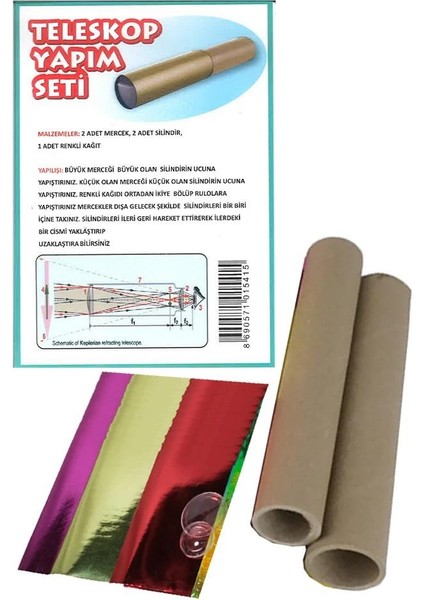 Teleskop Yapım Seti Mercekli 1 Paket Basit Teleskop Yapım Seti Mercek Deney Seti Silindir Karton