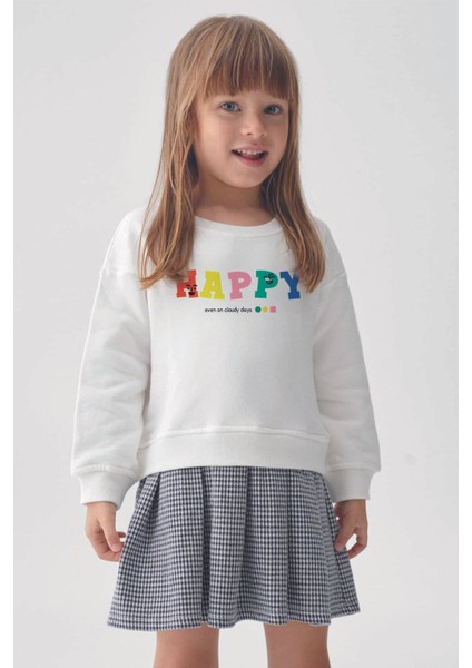 Happy Even On Cloudy Days Sweatshirt Ekose Kareli Etek Takım 22901