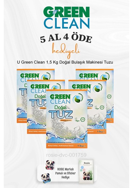 U Green Clean 1,5 kg Doğal Bulaşık Makinesi Tuzu 5 Al 4 Öde ve Rosie Pamuk