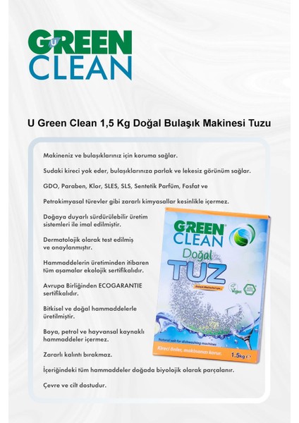 U Green Clean 1,5 kg Doğal Bulaşık Makinesi Tuzu 5 Al 4 Öde ve Rosie Pamuk fiyatları