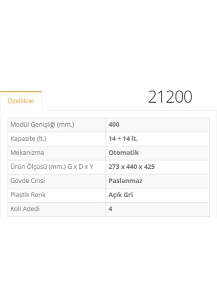 Raylı Krom14+14 lt Çift Kova Çöp Kovası 21200