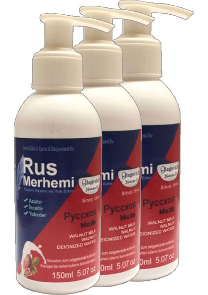 Rus Merhemi Glgn Blue Tüylere Krem 3 Adet x 150 ml Cevizli & Ceviz Sütlü Rus Merhemi Aslh90104