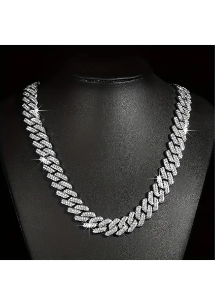 Taşlı Büyük Küba Zincir Kolye Silver fırsatları