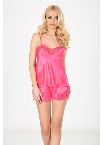Fuşya Saten Babydoll Şortlu Takım - 279