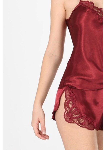 Bordo Saten Babydoll Şortlu Takım - 281 fırsatları