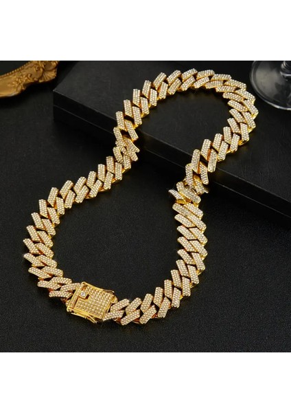 Taşlı Büyük Küba Zincir Kolye Gold fiyatları