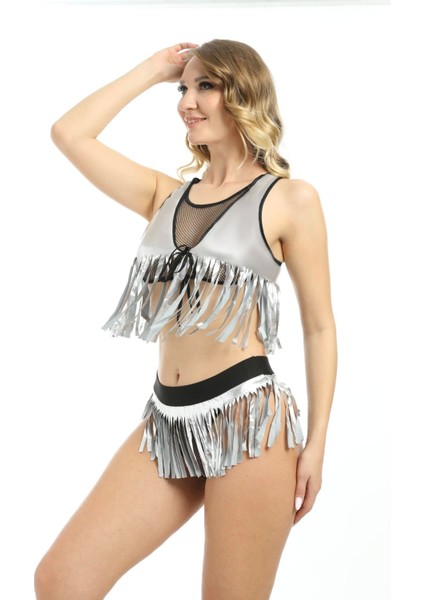 Gri Deri ( Lame ) Püsküllü Gecelik - 428 modelleri