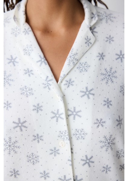 Snowflakes Ekru Gömlek Pantolon Pijama Takımı