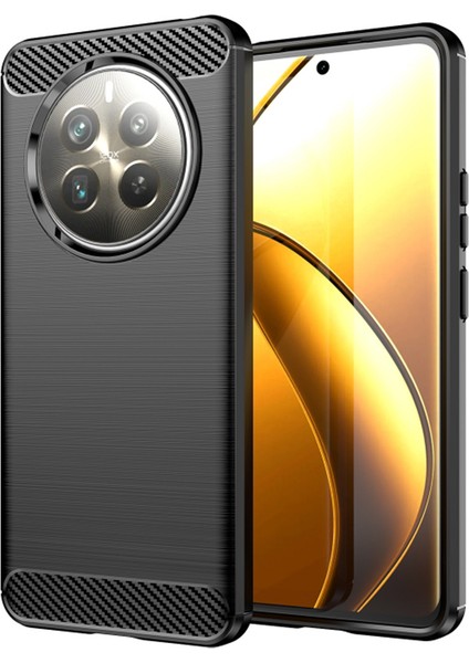Realme 12+ /12 Plus ile Uyumlu Brushed Carbon Fiber Silikon Kılıf - Siyah AL3332
