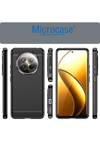 Realme 12+ /12 Plus ile Uyumlu Brushed Carbon Fiber Silikon Kılıf - Siyah AL3332 modelleri