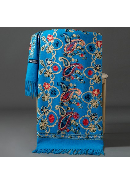 Sonbahar ve Kış Işlemeli Çiçek Kaşmir Şal Etnik Stil Eşarp (Yurt Dışından)