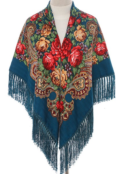 Etnik Tarzı Çiçek Desenli Sonbahar ve Kış Sıcak Türban Şal Eşarp Çift Kullanımlı (Yurt Dışından) modelleri