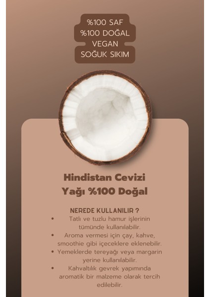 Intense Natural Hindistan Cevizi Yağı Soğuk Sıkım 100 ml %100 Saf ve Doğal Coconut Oil