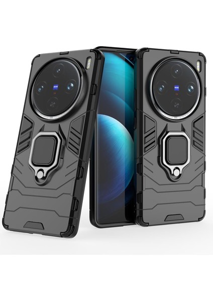 Vivo X100 Pro ile Uyumlu Batman Serisi Yüzük Standlı Armor Kılıf - Siyah AL3349