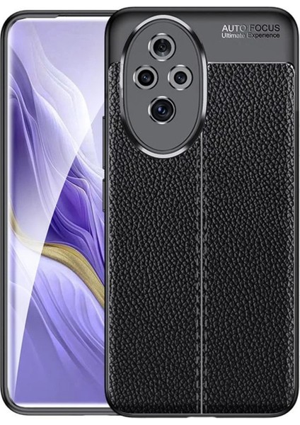 Honor 200 Pro ile Uyumlu Leather Serisi Deri Efekt Silikon Kılıf - Siyah AL3337