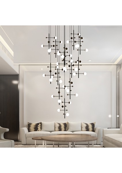 Addo Siyah 13'lü 52 Watt Yuvarlak Modern Sarkıt Koridor, Salon Sarkıt LED Avize