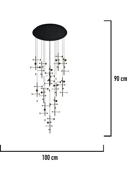 Addo Siyah 13'lü 52 Watt Yuvarlak Modern Sarkıt Koridor, Salon Sarkıt LED Avize modelleri
