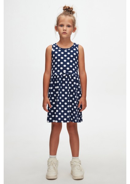 NAVY Polka-Dot Kız Çocuk Desenli Kolsuz Elbise