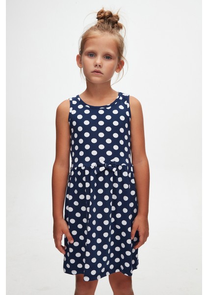 NAVY Polka-Dot Kız Çocuk Desenli Kolsuz Elbise