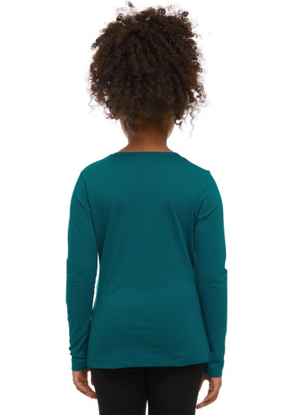 Koyu Petrol Basic Mevsimlik Likralı Uzun Kollu Kız Çocuk Tişört modelleri