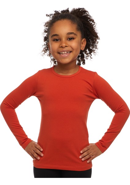 Kiremit Basic Mevsimlik Likralı Uzun Kollu Kız Çocuk Tişört