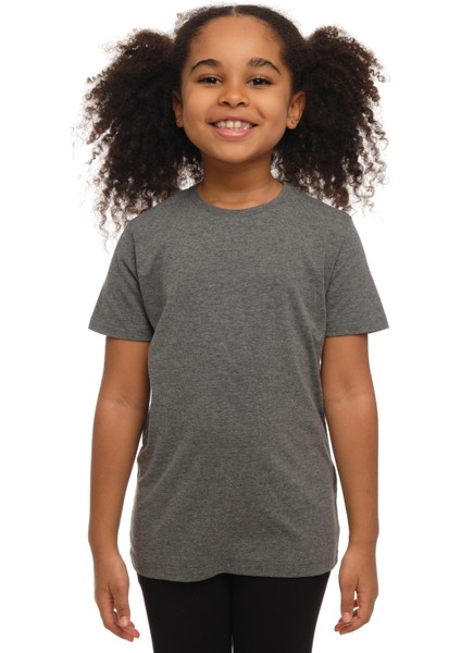 Buz Gri Basic Unisex Çocuk Sıfır Yaka Kısa Kollu Tişört