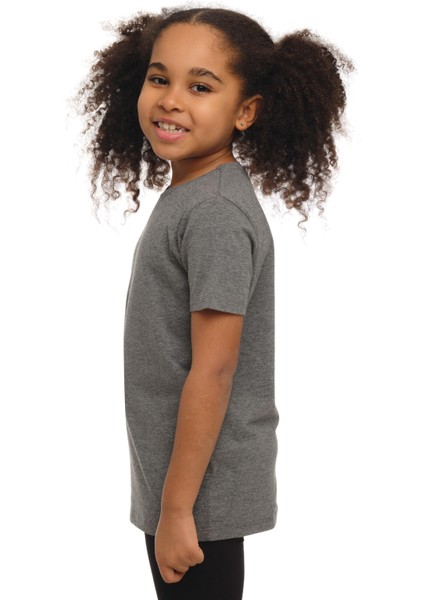 Buz Gri Basic Unisex Çocuk Sıfır Yaka Kısa Kollu Tişört fiyatları